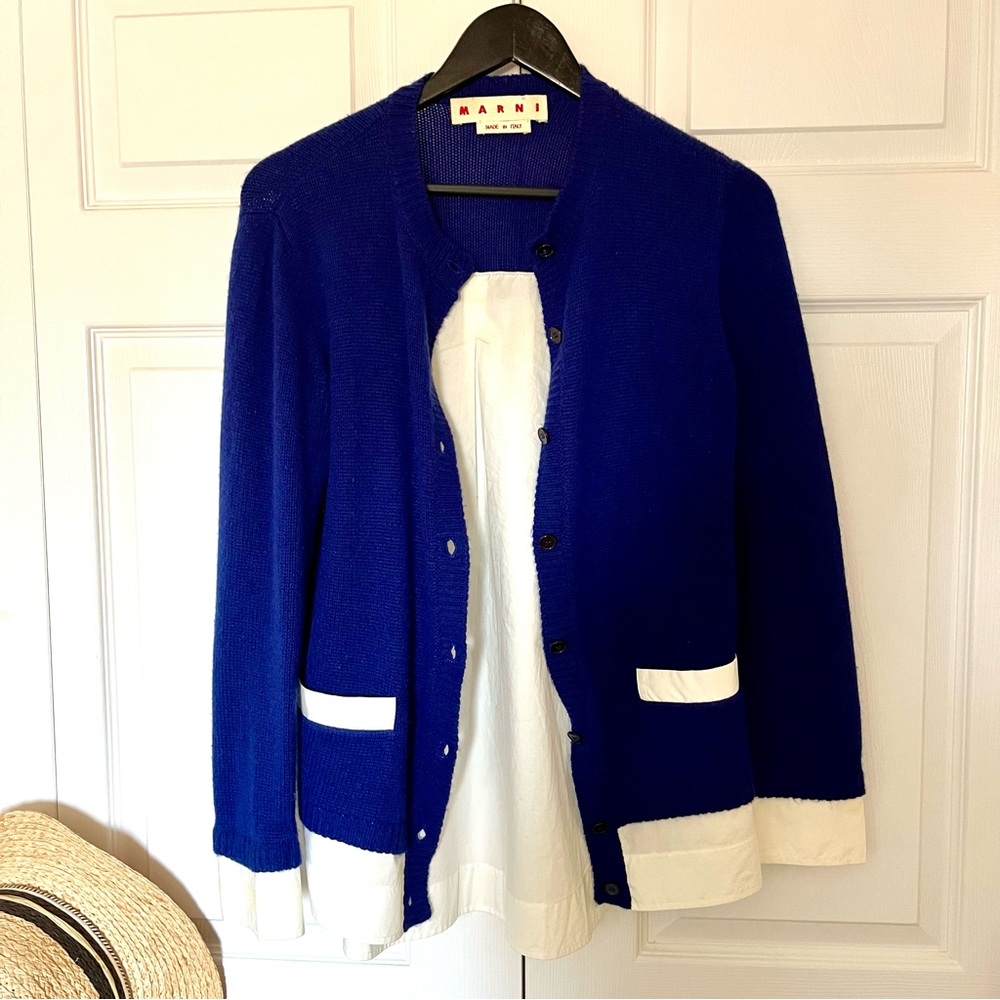 💙🤍Marni Cobalt Blue and White Blazer/Sweater , Cashmere/Cotton , Sz 38 ( S/M )